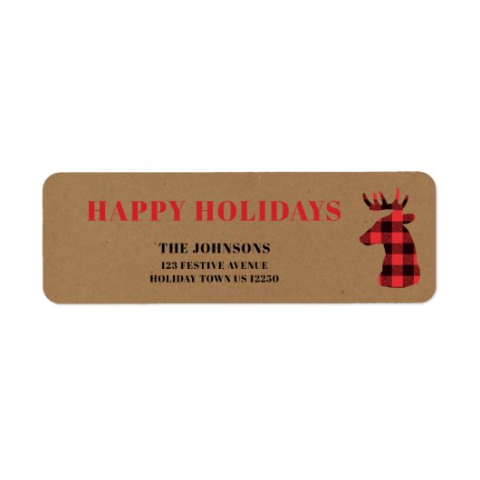 Prettig kerstfeest Rode Buffalo geruite herten Ker Etiket (Voorkant)