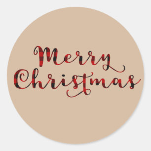 Prettig kerstfeest Rode Buffalo ruit Kerstfeest Ronde Sticker
