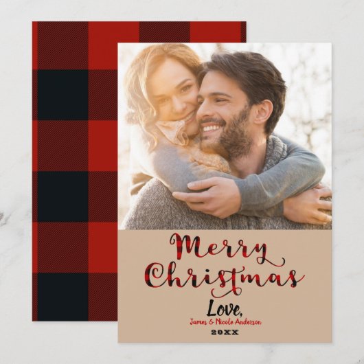 Prettig kerstfeest rode buffelruit stof afdruk fot feestdagenkaart (Voorkant / Achterkant)