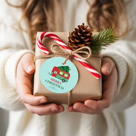 Prettig kerstfeest Rode Caravan Kerstboom Maatwerk Bedankjes Labels
