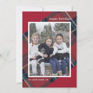 Prettig kerstfeest Rode en blauwe geruite kerstfot Feestdagenkaart