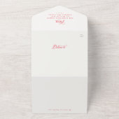 Prettig kerstfeest rode familie update drievoudige all in one uitnodiging (Buitenkant)