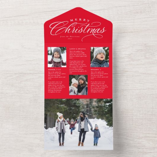 Prettig kerstfeest rode familie update drievoudige all in one uitnodiging (Binnen)