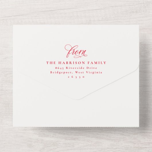 Prettig kerstfeest rode familie update drievoudige all in one uitnodiging (Achterkant)