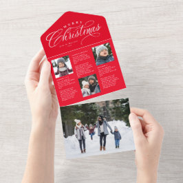 Prettig kerstfeest rode familie update drievoudige all in one uitnodiging