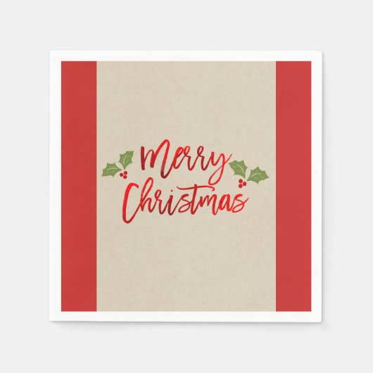 Prettig kerstfeest Rode Faux Folie Moderne Script  Servet (Voorkant)