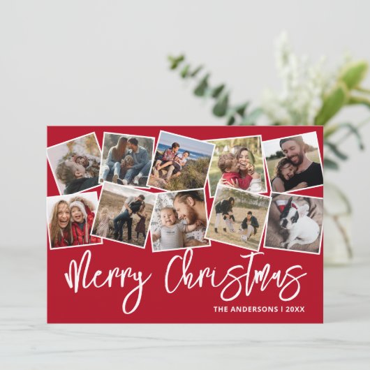 Prettig kerstfeest Rode fotocollage Feestdagenkaart (Staand voorkant)
