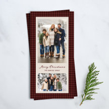 Prettig kerstfeest rode geruite lijst twee foto's
