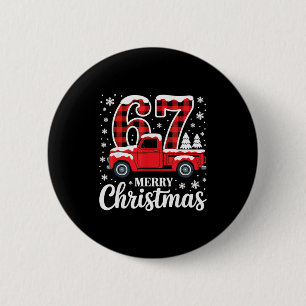 Prettig kerstfeest Rode geruite vrachtwagen 67 Ker Ronde Button 5,7 Cm