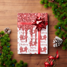 Prettig kerstfeest rode glitters cadeaupapier