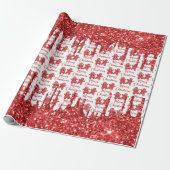 Prettig kerstfeest rode glitters cadeaupapier (Uitgerold)