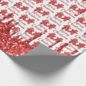 Prettig kerstfeest rode glitters cadeaupapier (Hoek)