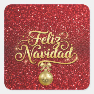 Prettig kerstfeest, rode glitters, vierkante sticker