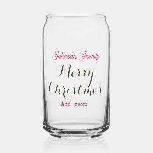 Prettig kerstfeest rode groene familienaam tex blikvorm glas