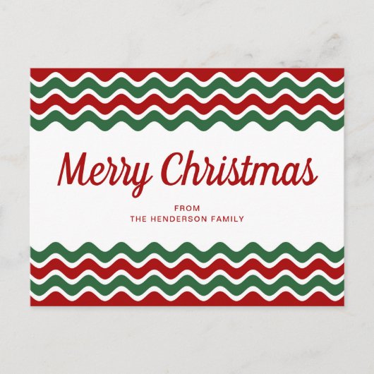 Prettig kerstfeest Rode groene golf strepen Briefkaart (Voorkant)