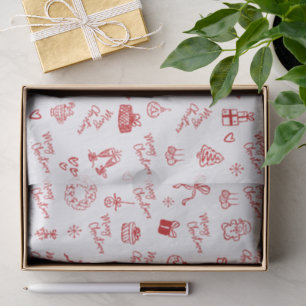 Prettig kerstfeest Rode Handgetekende Doodle Whims Tissuepapier