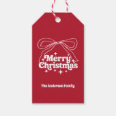 Prettig kerstfeest rode handgetekende strik retro cadeaulabel (Voorkant)