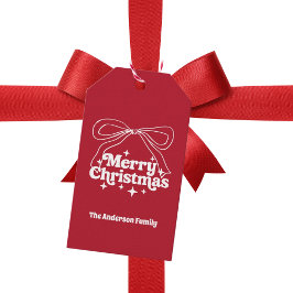 Prettig kerstfeest rode handgetekende strik retro cadeaulabel