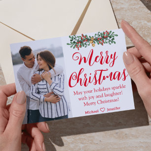 prettig kerstfeest rode handschrift pasgetrouwden briefkaart