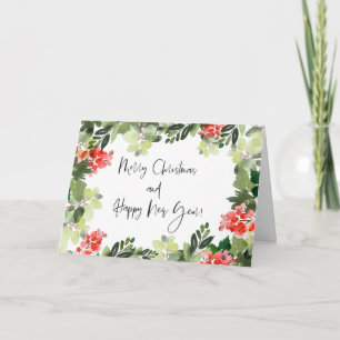 Prettig kerstfeest Rode hulst moderne script vakan Kaart