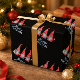 Prettig kerstfeest Rode Kabouters Zwart Inpakpapie Cadeaupapier