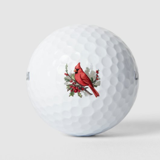 Prettig kerstfeest Rode Kardinaal & Bessen Golfballen (Voorkant)