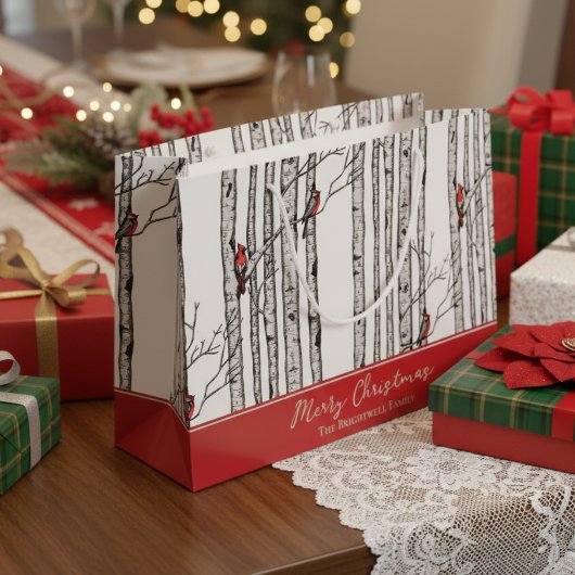 Prettig kerstfeest Rode Kardinaalvogel & Berkenboo Groot Cadeauzakje