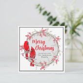 Prettig kerstfeest rode kardinaalvogel winter  feestdagenkaart (Staand voorkant)