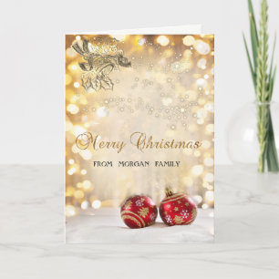 Prettig kerstfeest,Rode Kerstballen,Bel,Bokeh Feestdagen Kaart