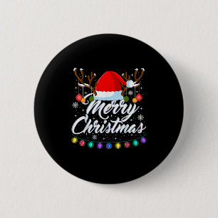 Prettig kerstfeest Rode Kerstman Hoed Rendier Kers Ronde Button 5,7 Cm