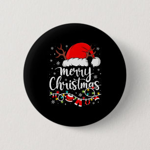 Prettig kerstfeest Rode Kerstman Hoed Rendier Kers Ronde Button 5,7 Cm