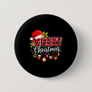 Prettig kerstfeest Rode Kerstman Hoed Rendier Kers Ronde Button 5,7 Cm