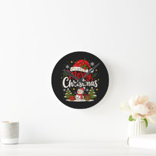 Prettig kerstfeest Rode Kerstman Sneeuwman Kerstli Ronde Klok