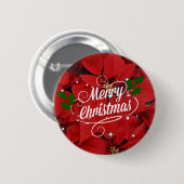Prettig kerstfeest, rode kerststerren ronde button 5,7 cm (Voorkant /achterkant)
