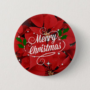Prettig kerstfeest, rode kerststerren ronde button 5,7 cm