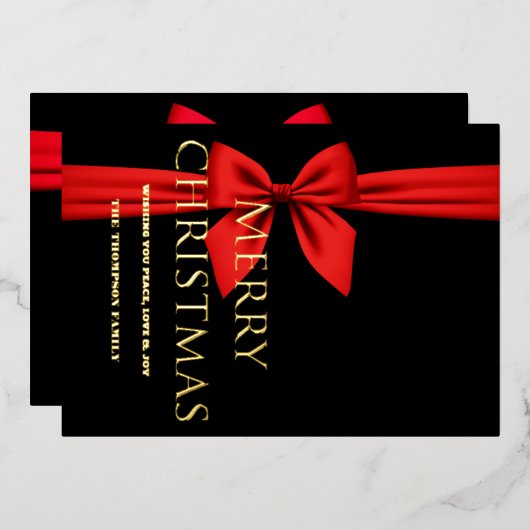 Prettig kerstfeest, Rode Lint Cute Folie Feestdagenkaart (Voorkant / Achterkant)