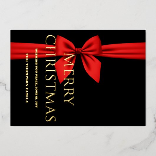 Prettig kerstfeest, Rode Lint Lief Folie Feestdagenkaart (Voorkant)