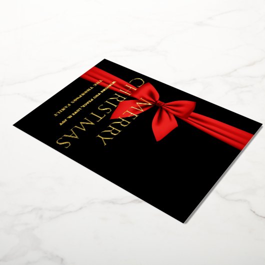 Prettig kerstfeest, Rode Lint Lief Folie Feestdagenkaart (Gedraaid)