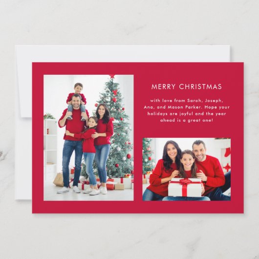 Prettig kerstfeest | Rode moderne fotorooster Feestdagenkaart (Achterkant)