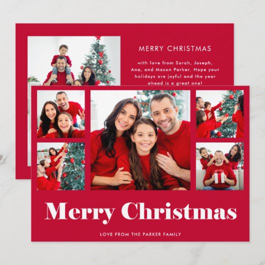 Prettig kerstfeest | Rode moderne fotorooster Feestdagenkaart (Voorkant / Achterkant)