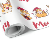 Prettig kerstfeest Rode Mutsen Script Grappig Cadeaupapier (Rol Hoek)
