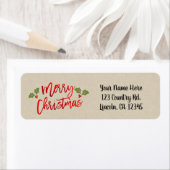 Prettig kerstfeest Rode nepfolie Moderne script kr Etiket (Insitu)