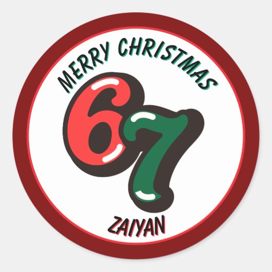 Prettig kerstfeest rode nummers 6 & 7 aangepaste n ronde sticker (Voorkant)