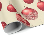 Prettig kerstfeest rode ornamenten witte sneeuwvlo cadeaupapier (Rol Hoek)