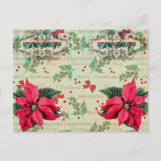 Prettig kerstfeest Rode Poinsettia en Hulstbes Briefkaart