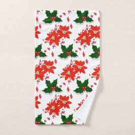 Prettig kerstfeest Rode Poinsettia en Hulstblaadje Handdoek
