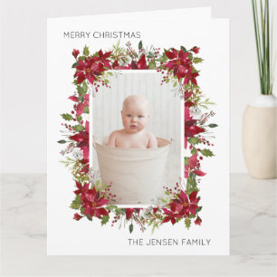 Prettig Kerstfeest Rode Poinsettia's Groene Blader Kaart