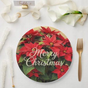 Prettig kerstfeest rode poinsettia's papieren bordje