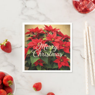 Prettig kerstfeest rode poinsettia's servet