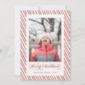 Prettig kerstfeest Rode Script Calligraphy Strepen Feestdagenkaart (Voorkant)